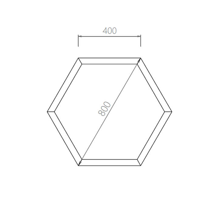 800 × 800 × 100 mm altıgen panel teknik çizim