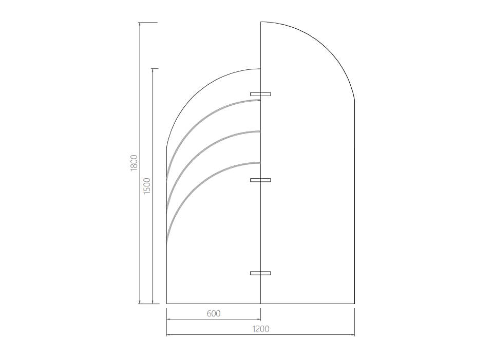 2 panel yarım ay katlanır paravan teknik çizim