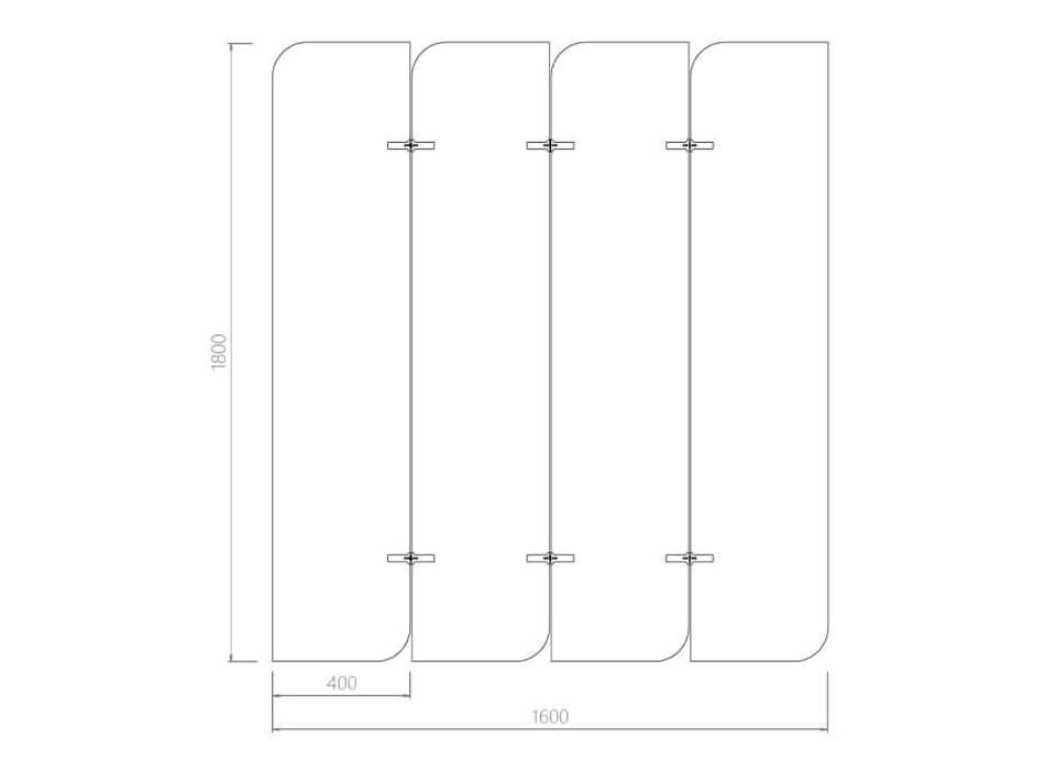 4 panel katlanır paravan teknik çizim