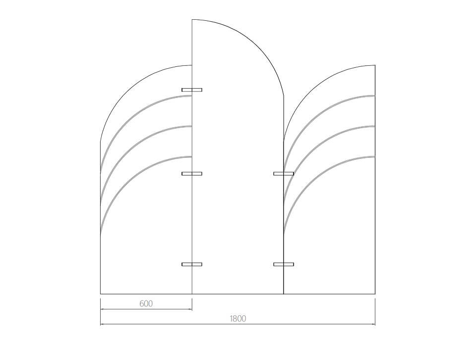 3 panel yarım ay katlanır paravan teknik çizim