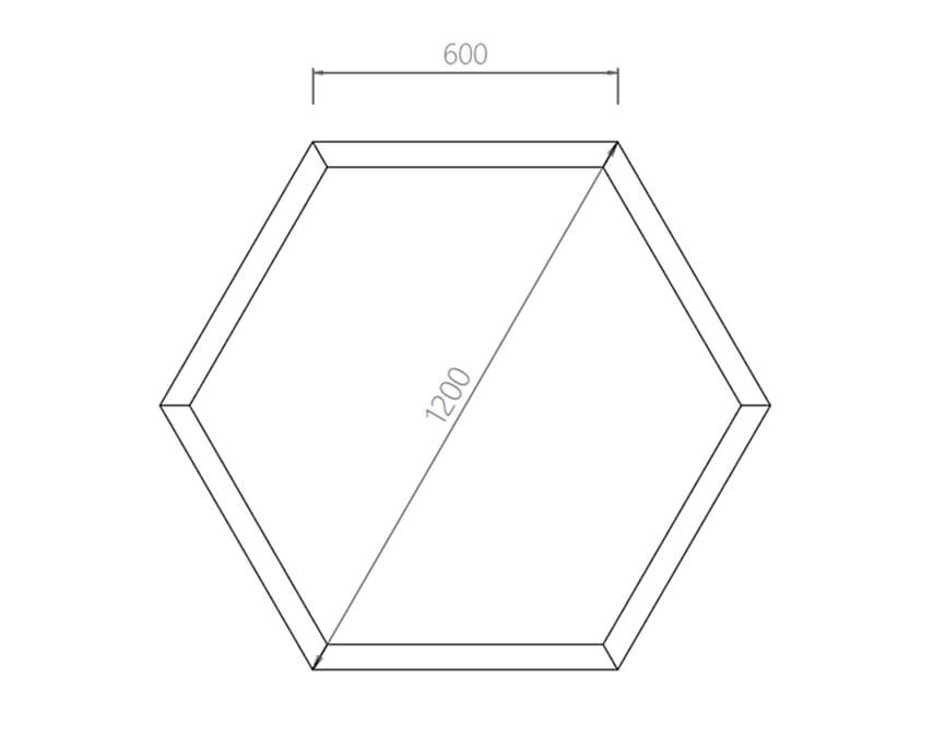 1200 × 1200 × 100 mm altıgen panel teknik çizim