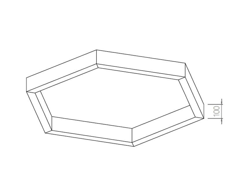 100 mm derinlik altıgen panel kesit çizimi